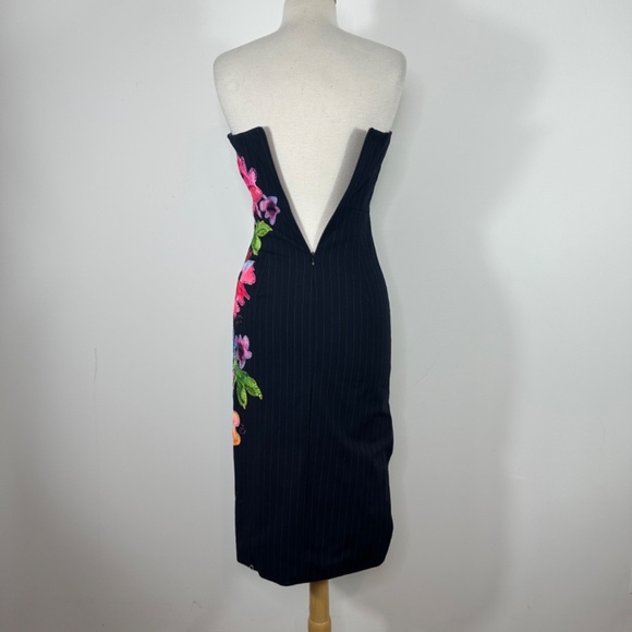 Ramy Brook Magnolia Embelished Midi Dress in Navy Pinstripe Size P $895 - Picture 10 of 14